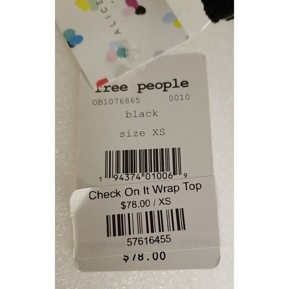 FREE PEOPLE CHECK ON IT NWT XS Black Faux Wrap Long Sleeve Draped Top NEW T8 - Picture 7 of 10